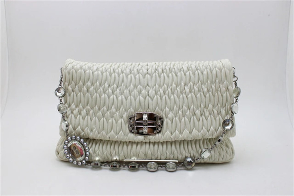 Miu Miu Nappa Crystal White Shoulder Bag